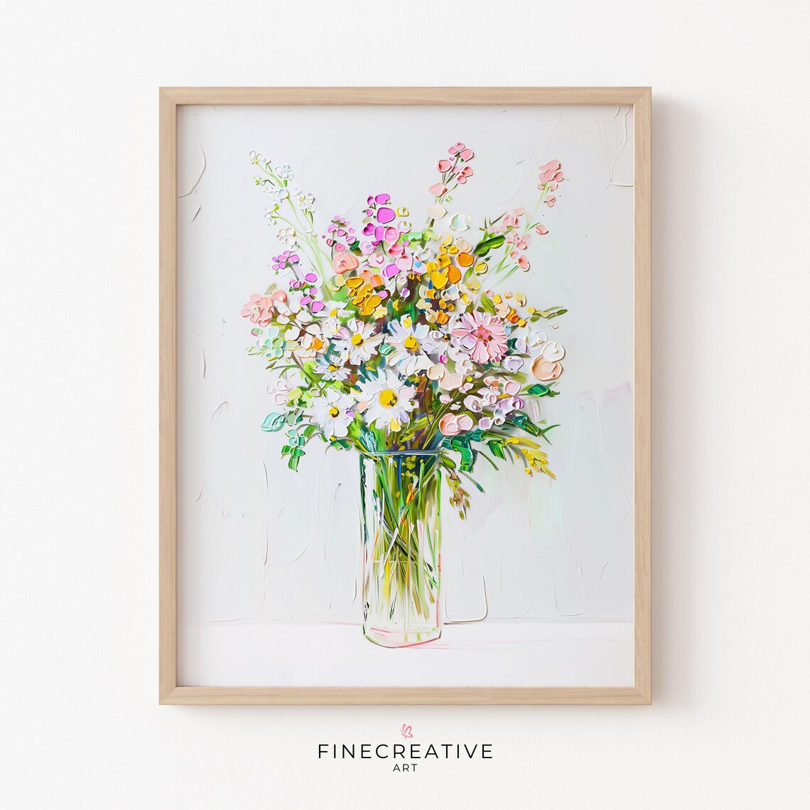 Wildflower Bouquet in a Glass Vase on White Background Poster