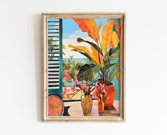 Still Life Painting Fine Art Print Tropical Cute Print Retro 70s Home Decor Retro Aesthetic Wall Art Mid Century Modern 70 Decor