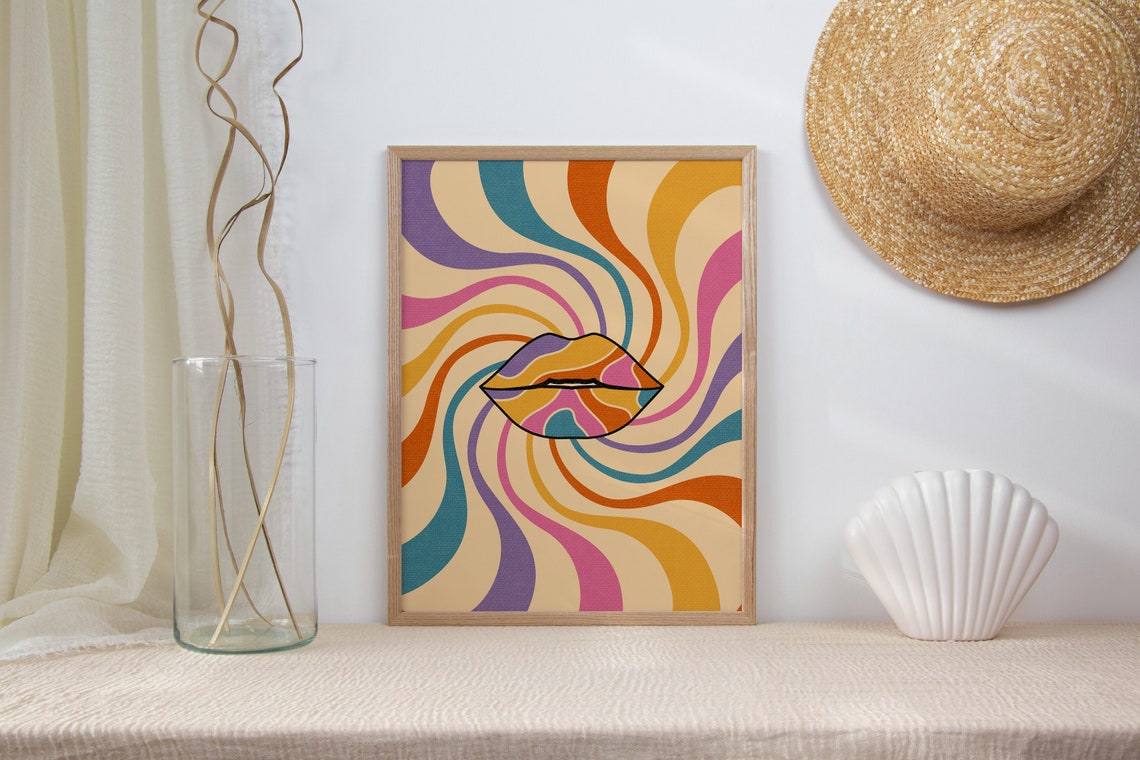 Psychedelic Colorful Lips Groovy Wavy Retro 70s Style Poster - Image 3