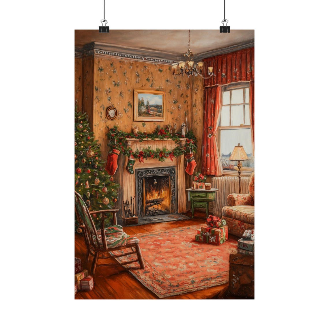 Victorian Christmas Parlor Fireplace Vintage Style Scene Poster - Image 2