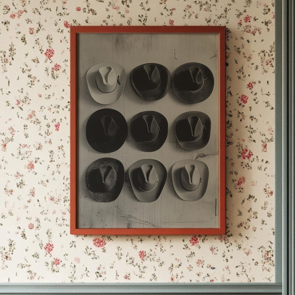 Nine Cowboy Hats Black And White Grid Western Photo Art Poster