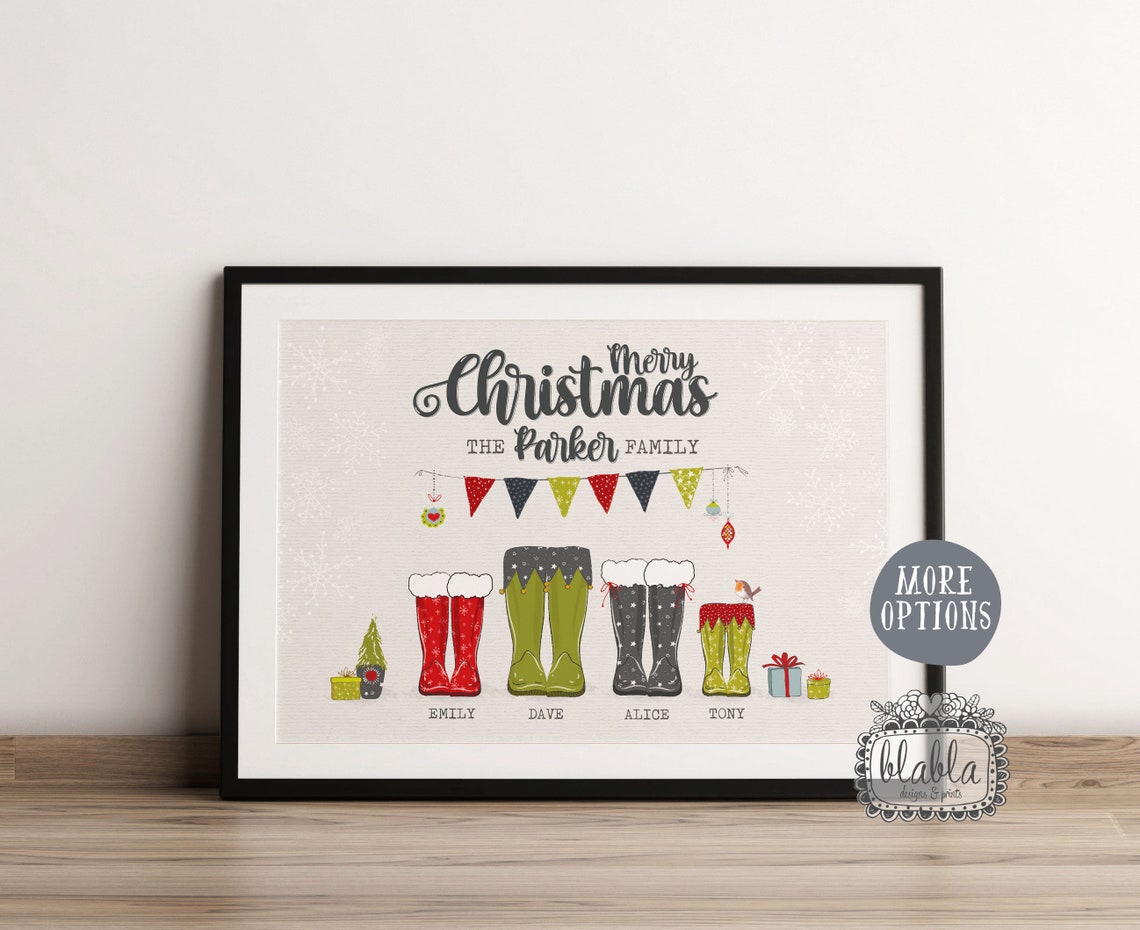 Personalised Family Poster Family Christmas Gift Family Christmas Poster Personalised Wellies Poster Custom Family Print Family Tree - Image 2