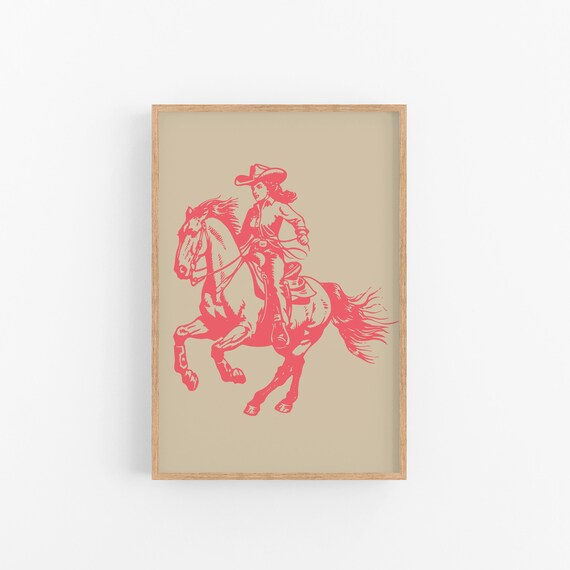 Retro Cowgirl Art Print, Western Home Decor
