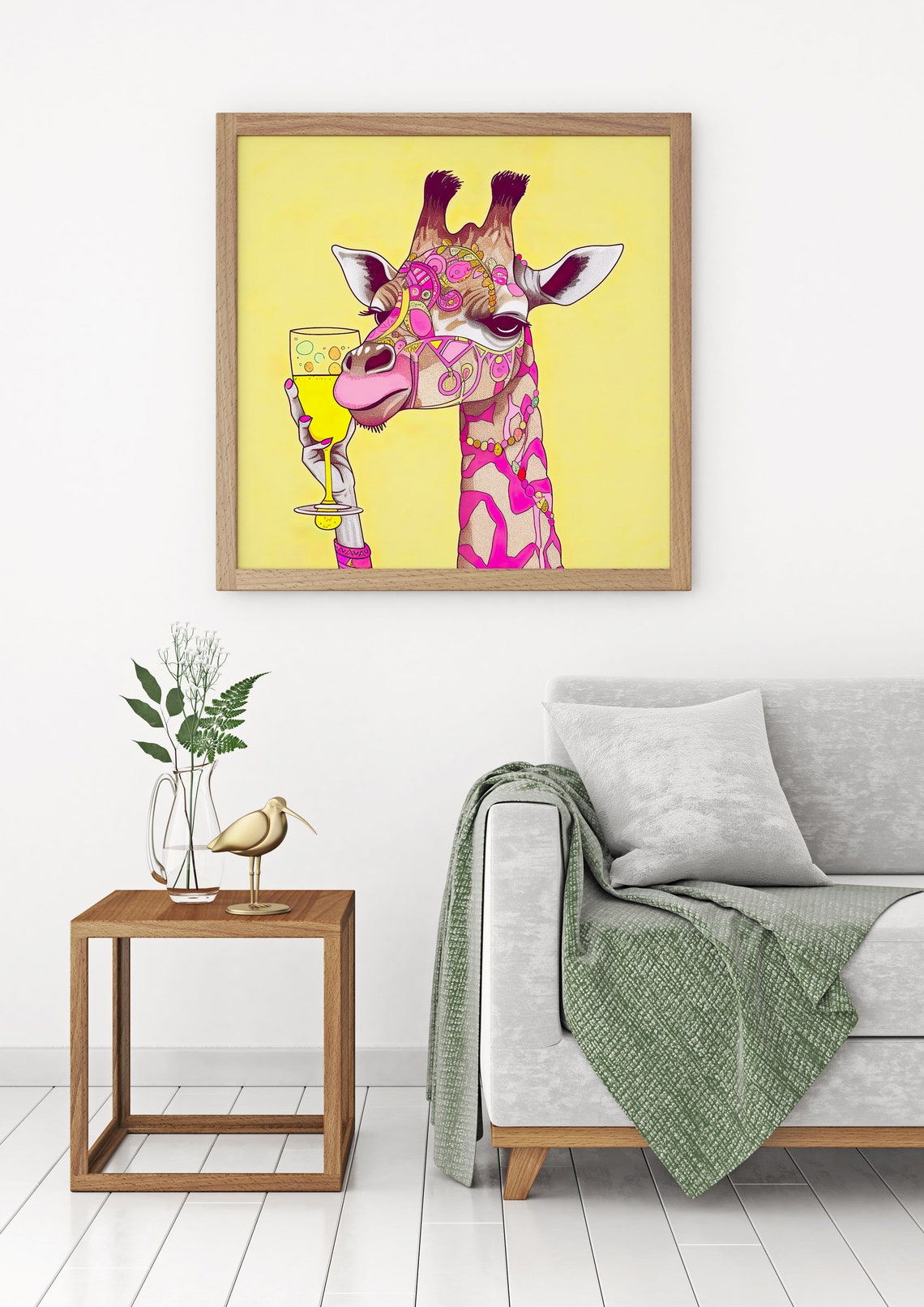Pink Giraffe Drinking Wine Glass Pop Art Funny Animal Poster - Image 4