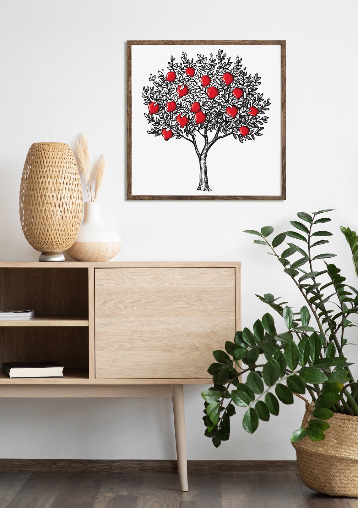 Red Pomegranate Tree Ink Illustration Minimalist Botanical Poster - Image 5