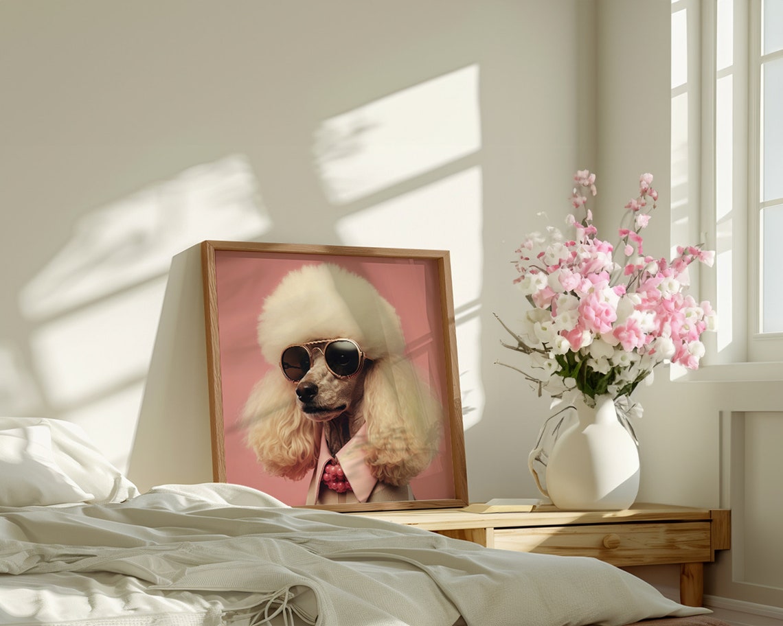 Poodle In Sunglasses Pink Fashion Portrait Stylish Dog Art Poster - Image 2