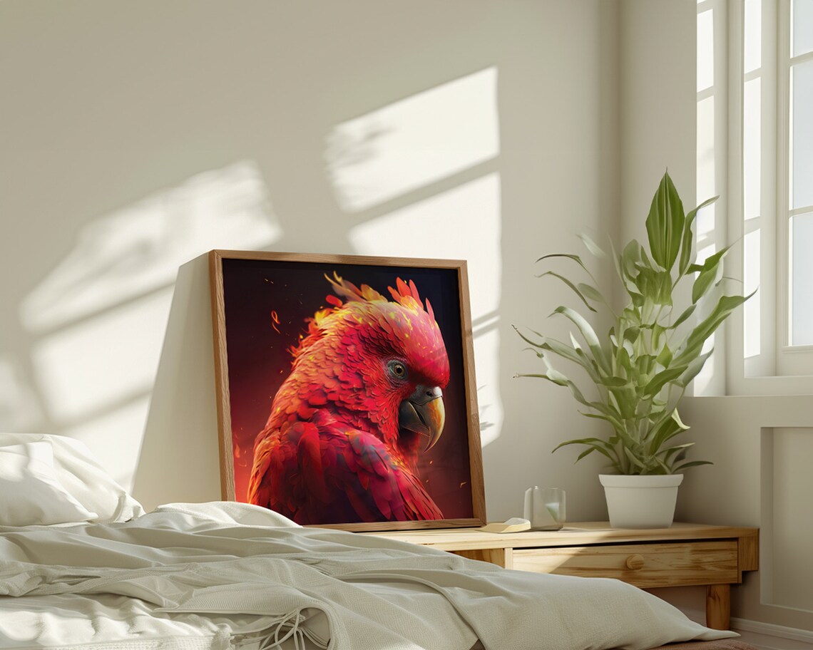 Scarlet Red Parrot Fiery Feathered Tropical Bird Portrait Poster - Image 2