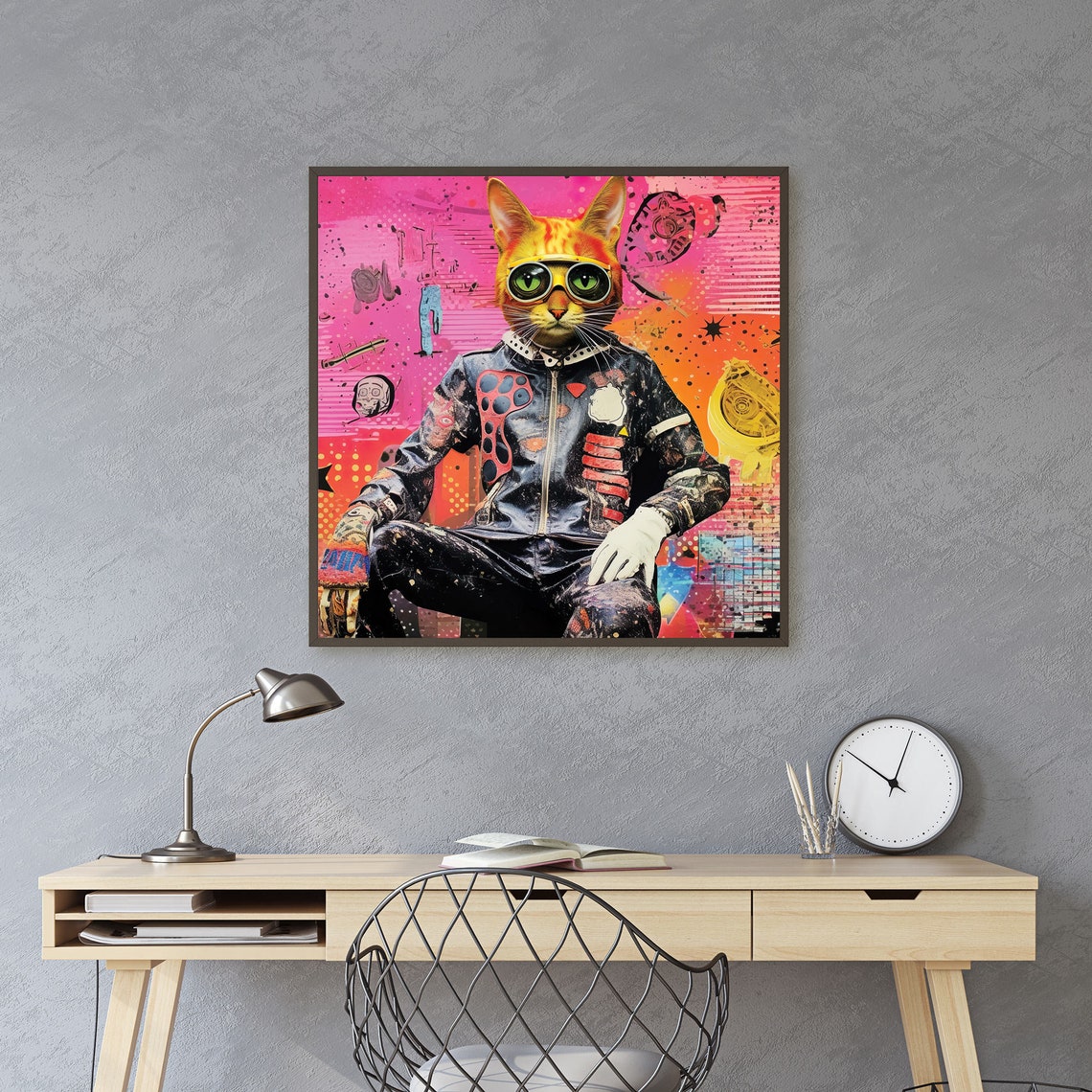 Cool Orange Cat Racer Pop Art Pink Racing Suit Portrait Poster - Image 4