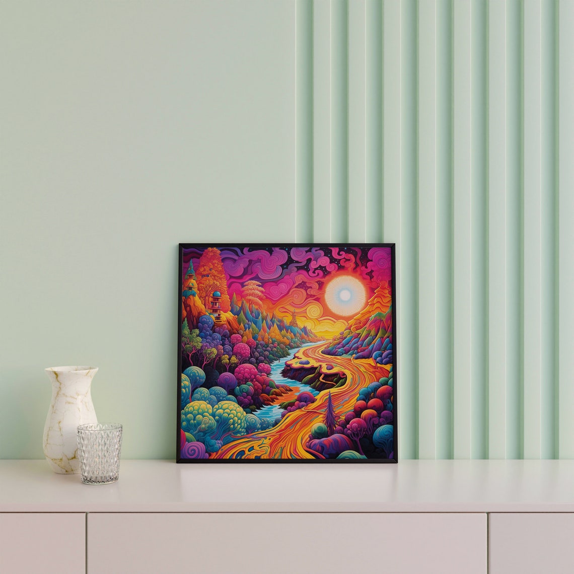 Psychedelic Rainbow Valley Road Trip Trippy Sunset Landscape Poster - Image 2