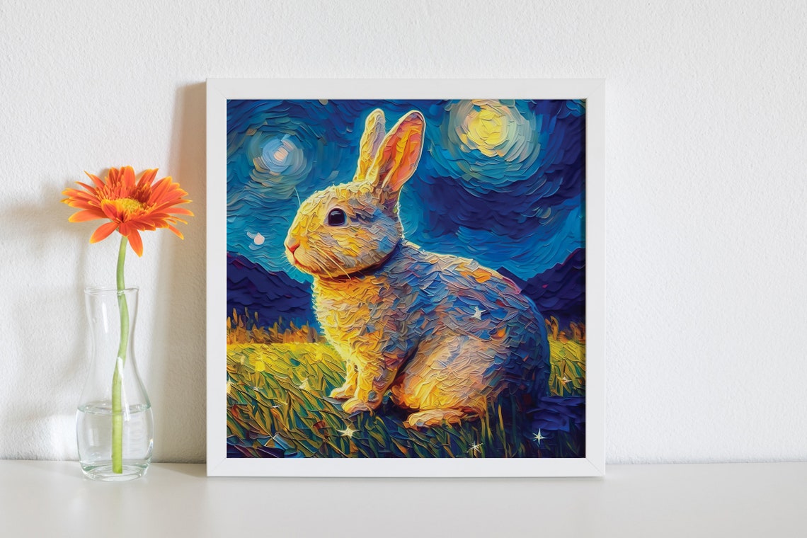 Starry Night Bunny Rabbit Swirling Sky Van Gogh Style Poster - Image 5