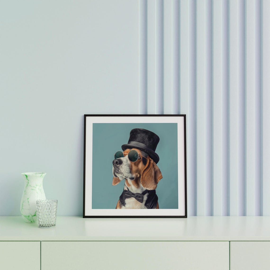 Portrait Of Beagle Dog Wearing Sunglasses And Hat Framed Poster Cool Beagle Dog Portrait Dog Wall Art Dog Lovers Art Dog In Style - Image 2