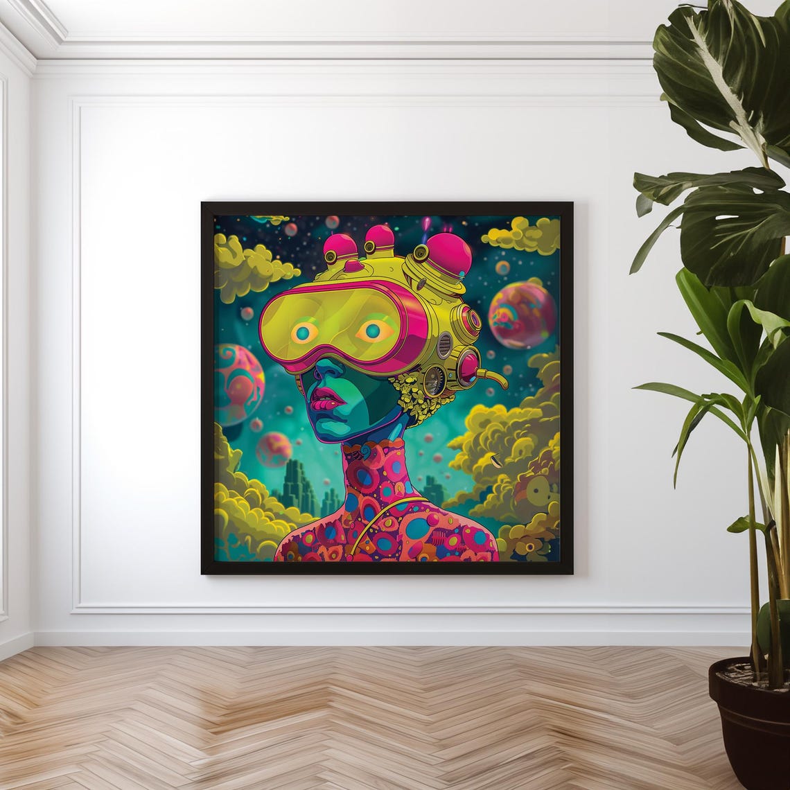 Neon Cyber Woman Space Traveler Psychedelic Sci Fi Robot Art Print - Image 3