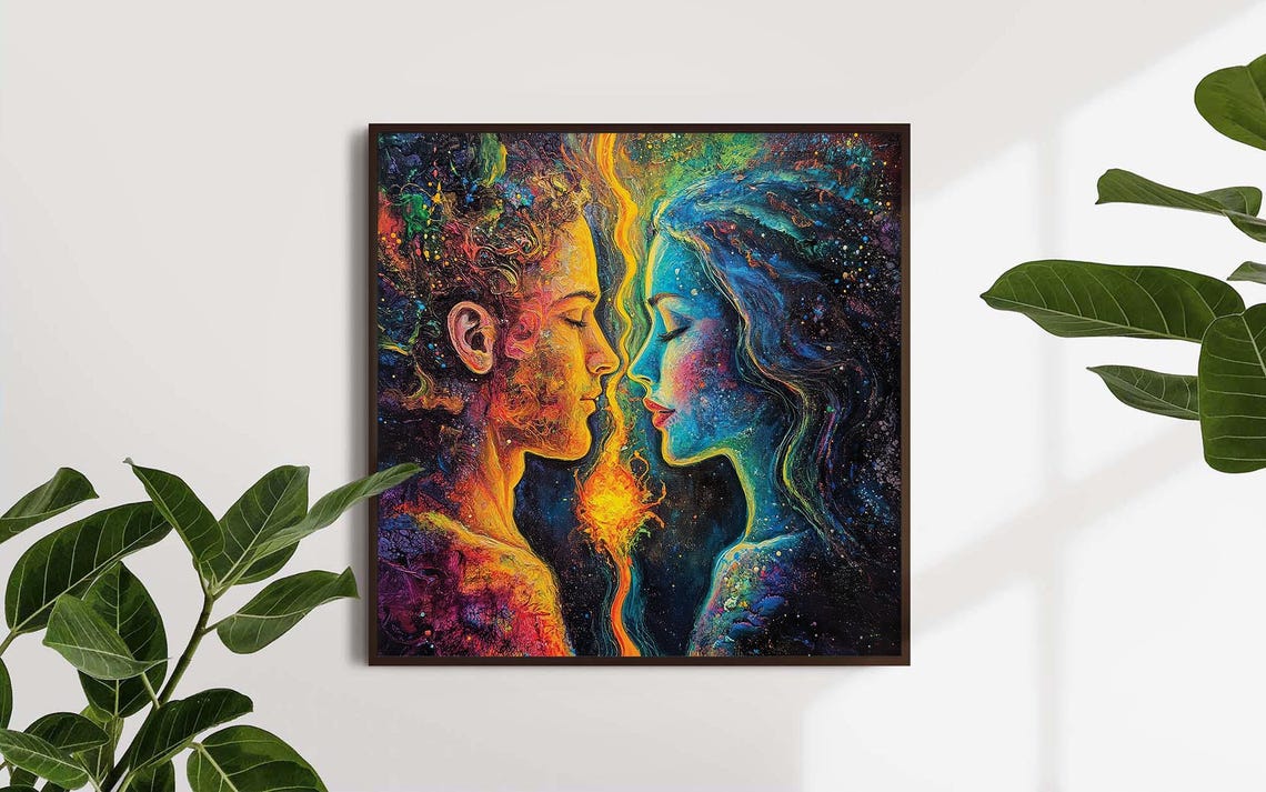 Cosmic Lovers Psychedelic Couple Galaxy Embrace Romantic Art Poster - Image 4