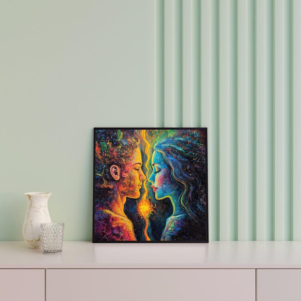 Cosmic Lovers Psychedelic Couple Galaxy Embrace Romantic Art Poster - Image 2