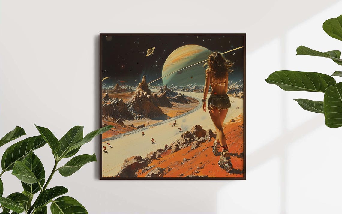Woman Roller Skating Mars Retro Sci Fi Planet Adventure Poster - Image 4