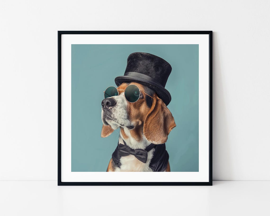 Dapper Beagle Dog Top Hat Sunglasses Bow Tie Gentleman Poster