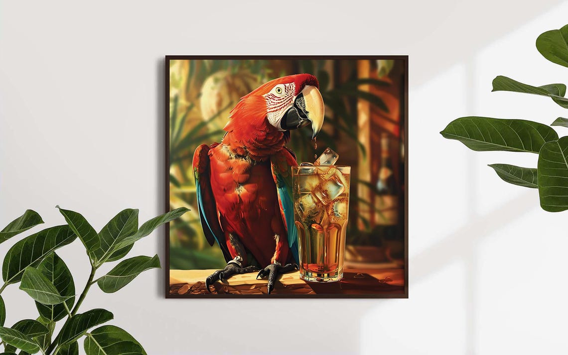 Red Macaw Parrot Drinking Iced Cocktail Funny Tropical Bird Poster - Image 5