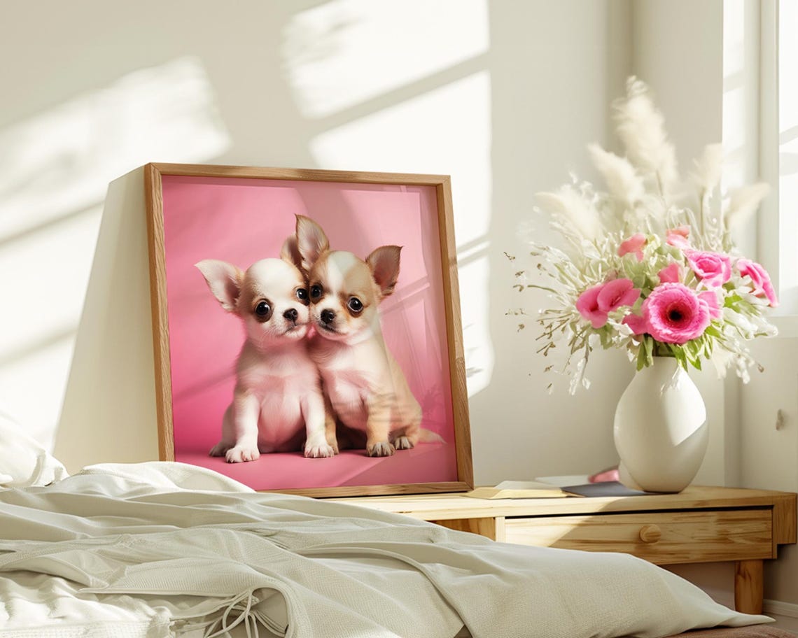 Two Cute Chihuahua Puppies Pink Background Puppy Love Poster - Image 5