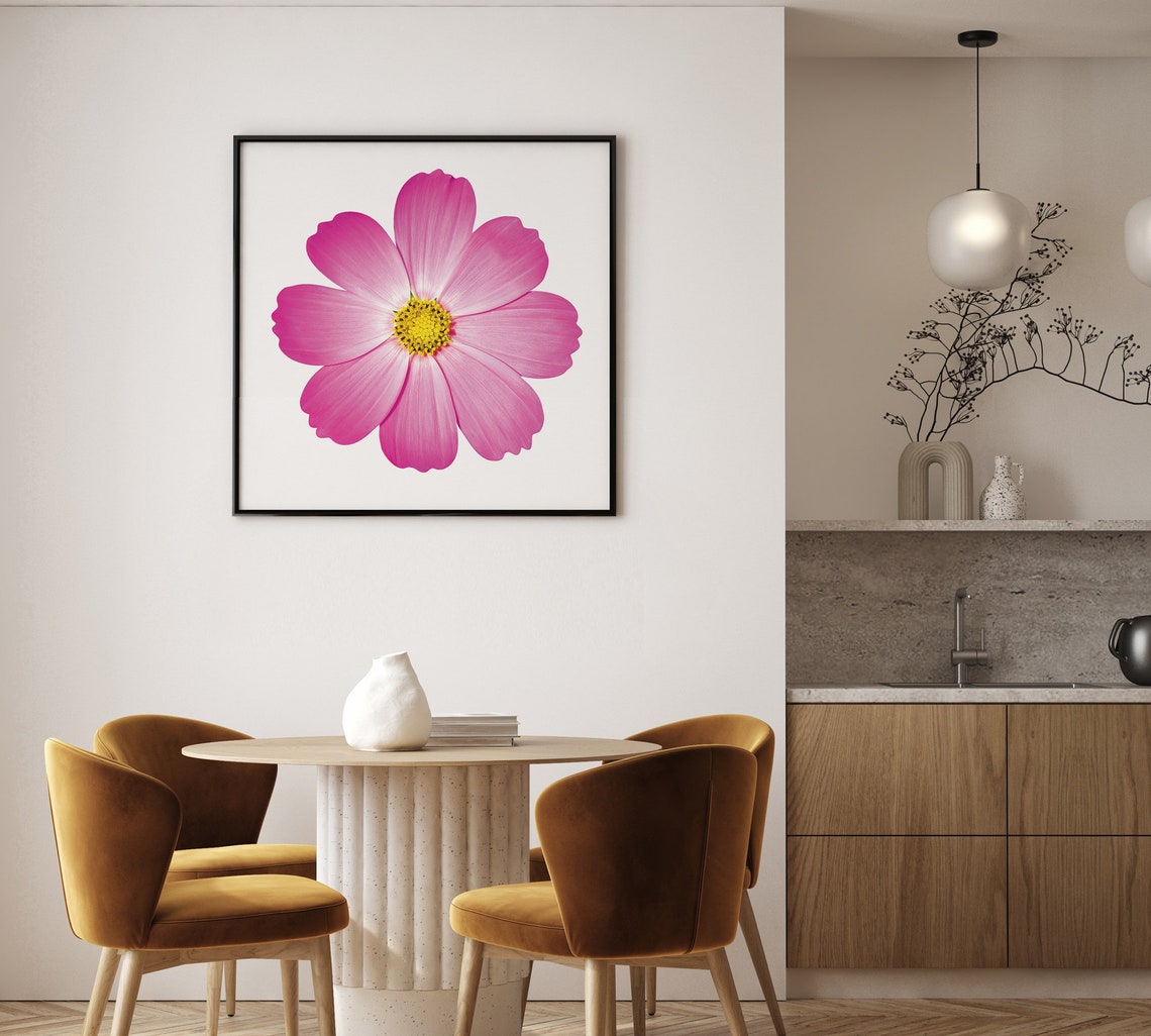 Pink Cosmos Flower Closeup Minimalist Botanical Bloom Poster - Image 2