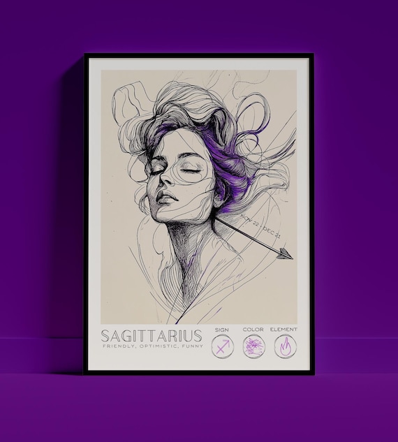 Sagittarius Zodiac Wall Art Poster Astrology Decor Star Sign Print Trending Portrait Decoration Interior Design Birthday Gift