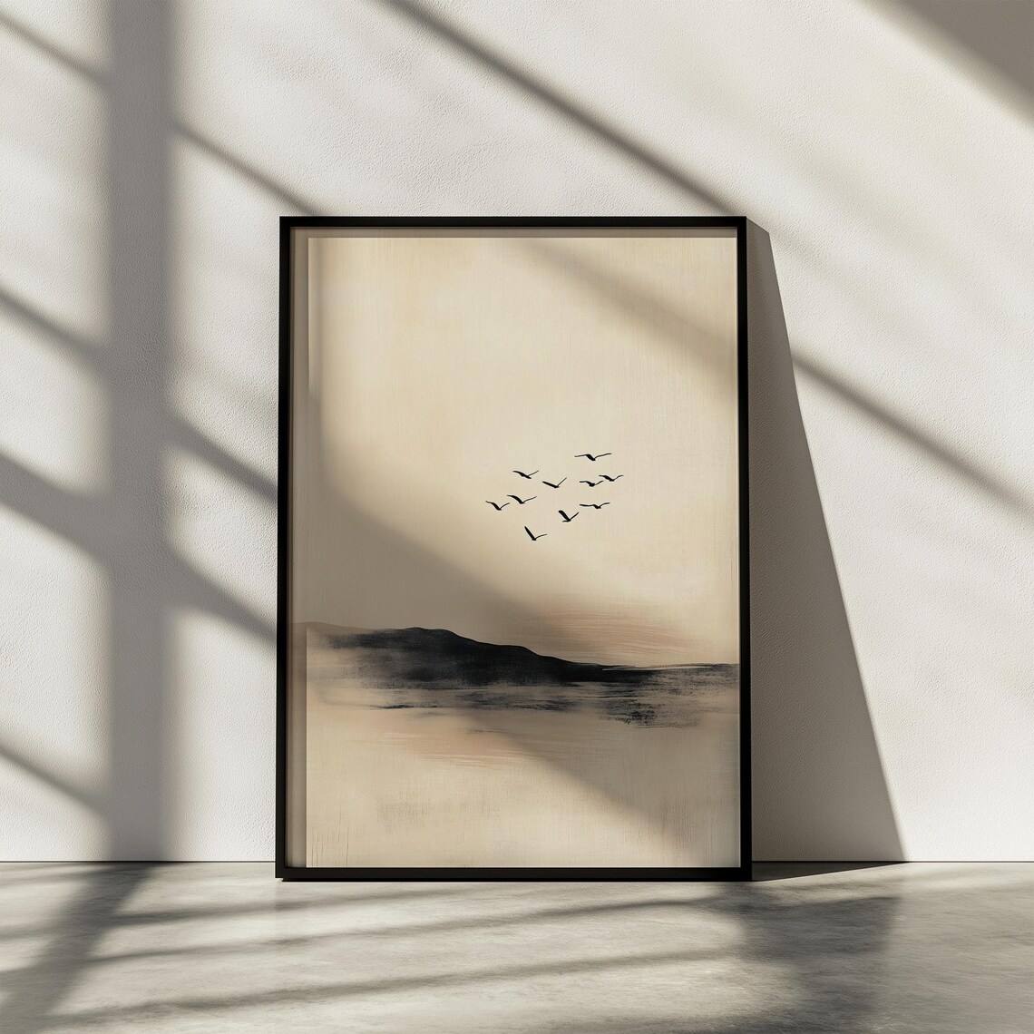Flock of Birds Minimalist Abstract Nature Art Beige Neutral Poster