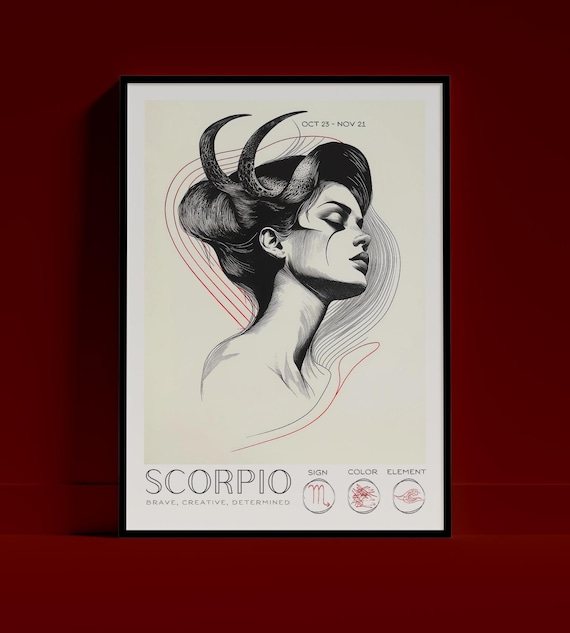 Scorpio Zodiac Wall Art Poster Astrology Decor Star Sign Print Trending Portrait Decoration Interior Design Birthday Gift