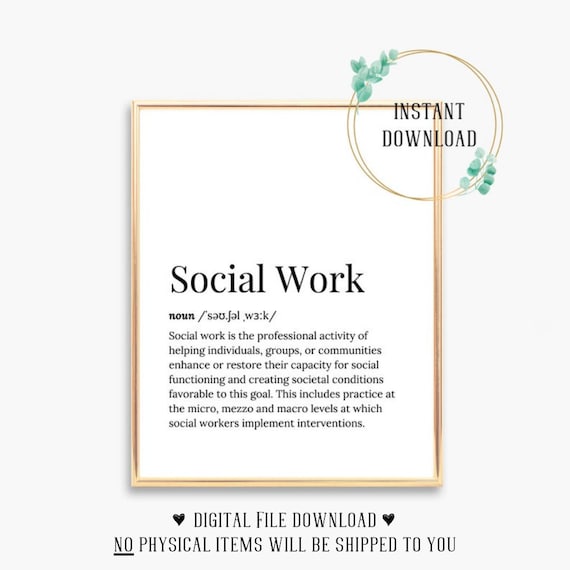 Social Work Definition Dictionary Serif Typography Wall Poster Gift