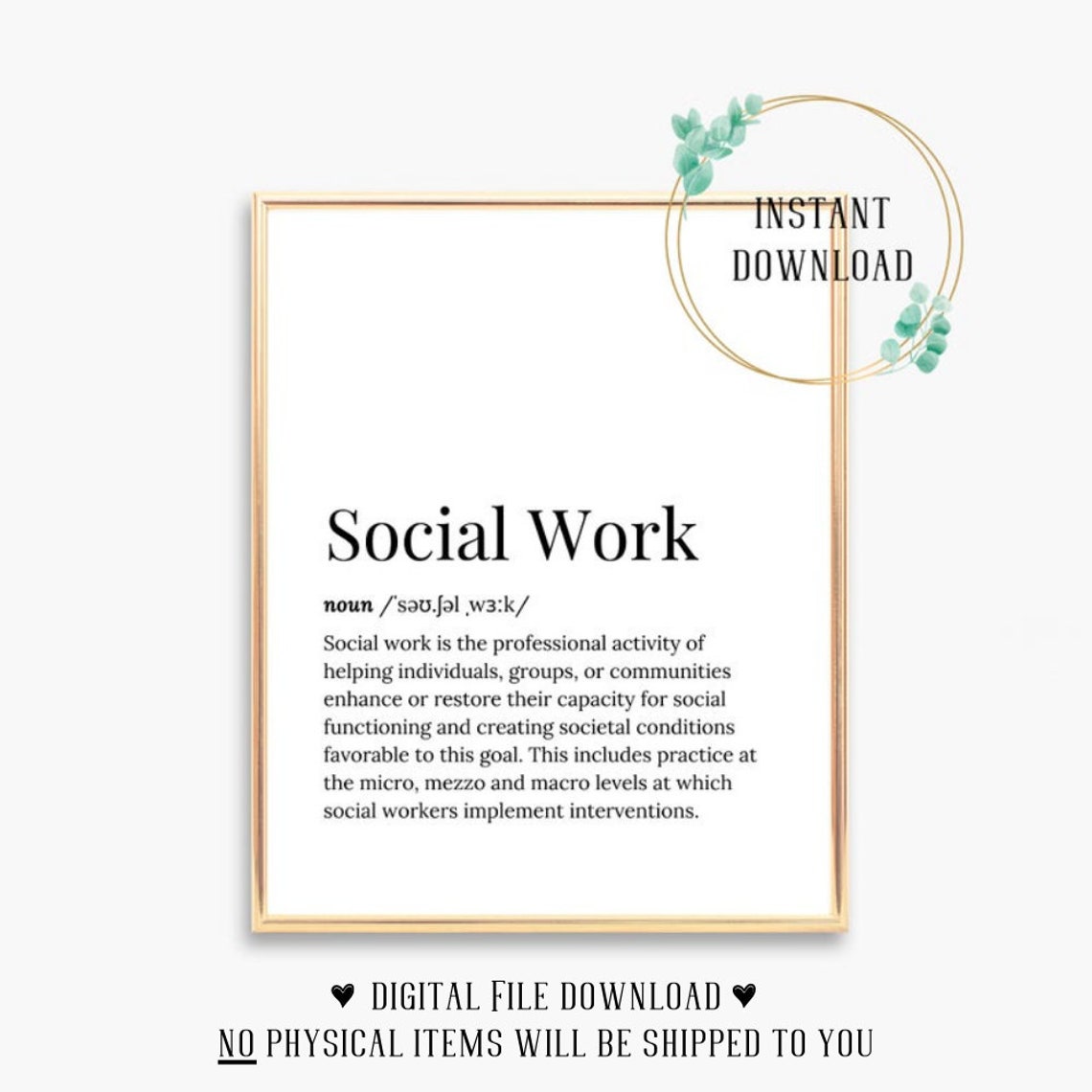Social Work Definition Dictionary Serif Typography Wall Poster Gift