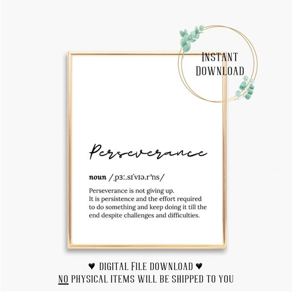 Perseverance Quote Definition Counselor Office Decor Poster School Social Worker Wall Art Poster Social Worker Quotes Msw Social Work Gift