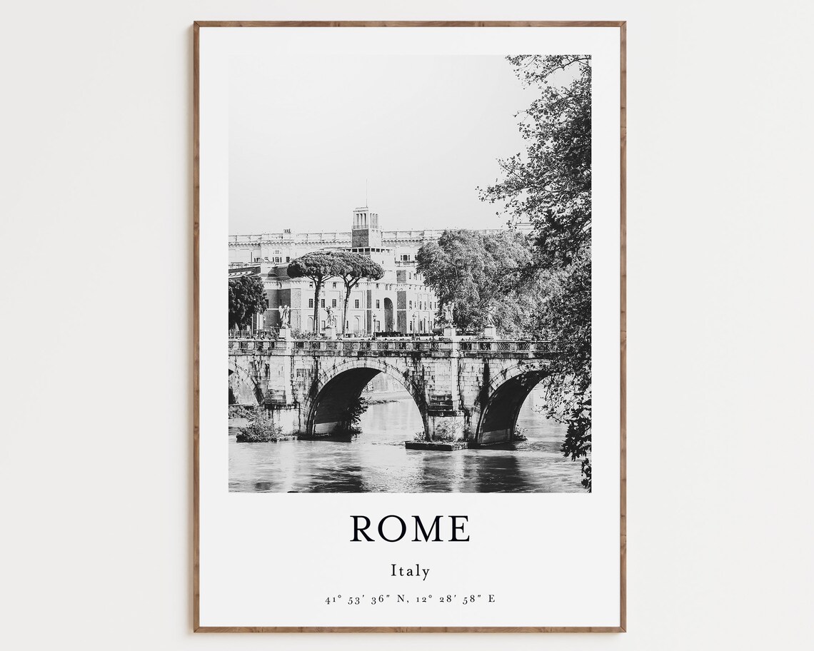 Rome Italy Cityscape, Black And White Travel Poster