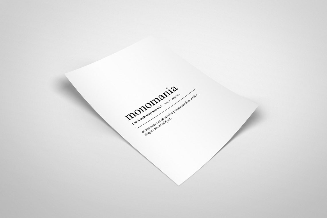 Monomania English Word Definition Minimalist Dictionary Poster - Image 2