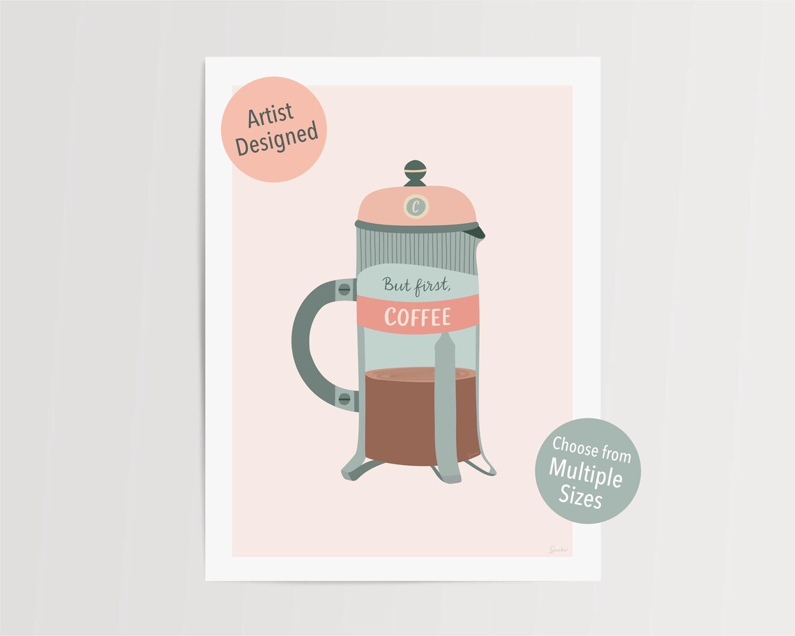 Coffee Art Poster, French Press Coffee Kitchen Art - Image 3