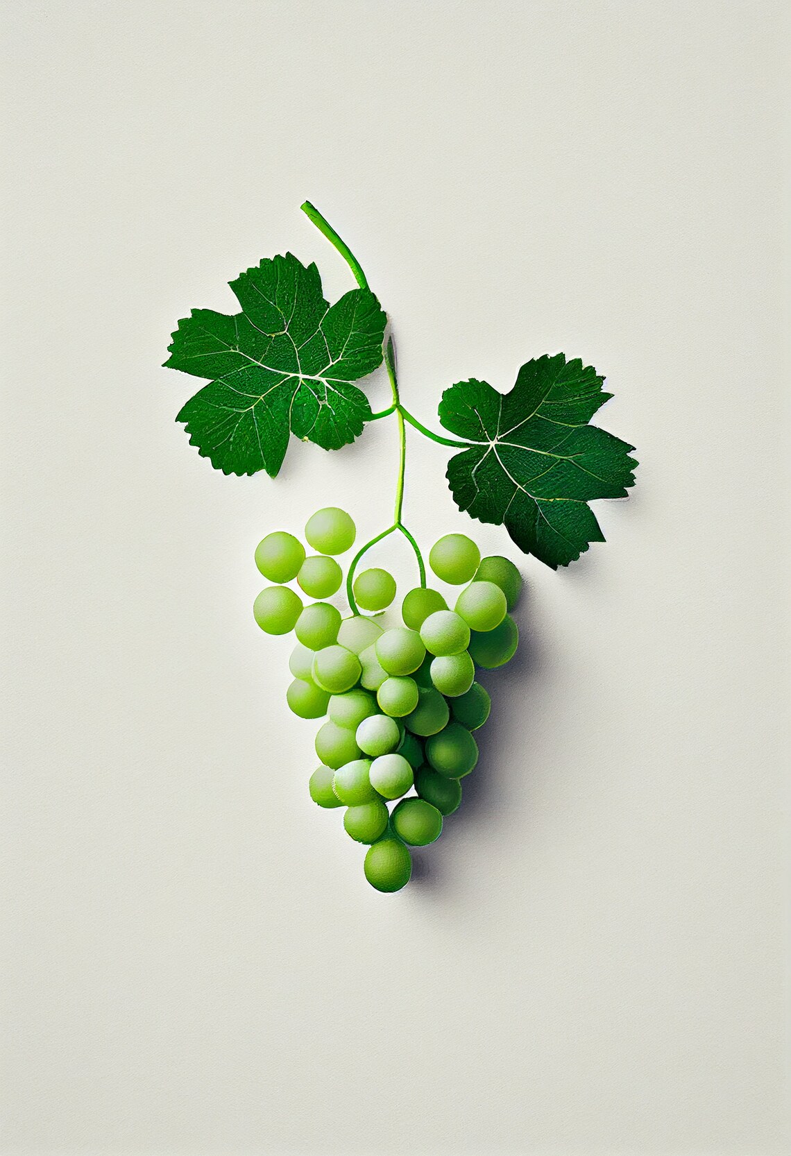 Minimalist Green Grapes with Vine Leaves on White Art Poster - Image 2