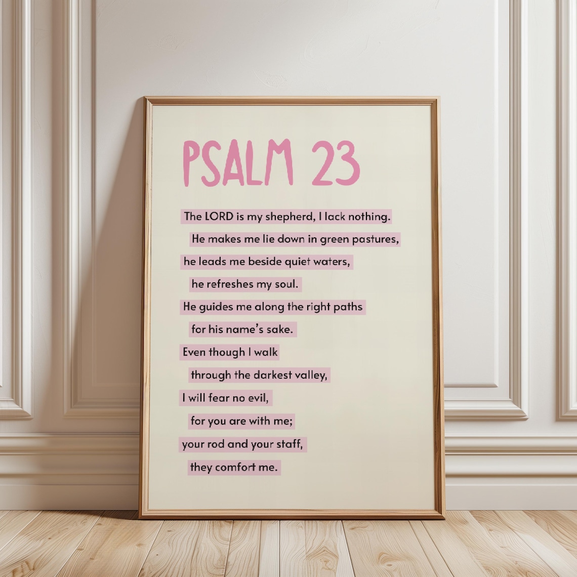 Psalm 23 The Lord Is My Shepherd Pink Christian Scripture Poster