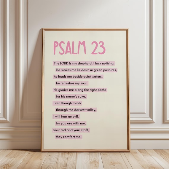Psalm 23 Christian Pink Art Preppy Bible Verses Women Verse Wall Modern Faith Quote Print