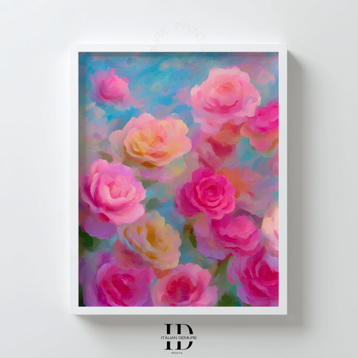Pink Roses Bouquet Impressionist Oil Painting Pastel Floral Art Poster