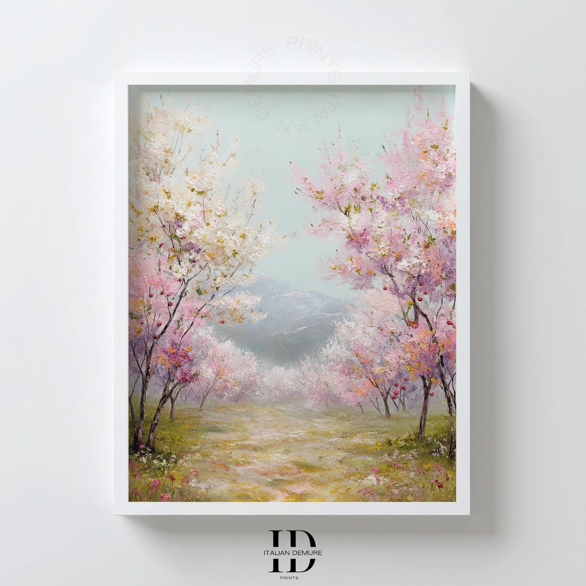 Cherry Blossom Avenue Pink Spring Floral Trees Impressionist Print