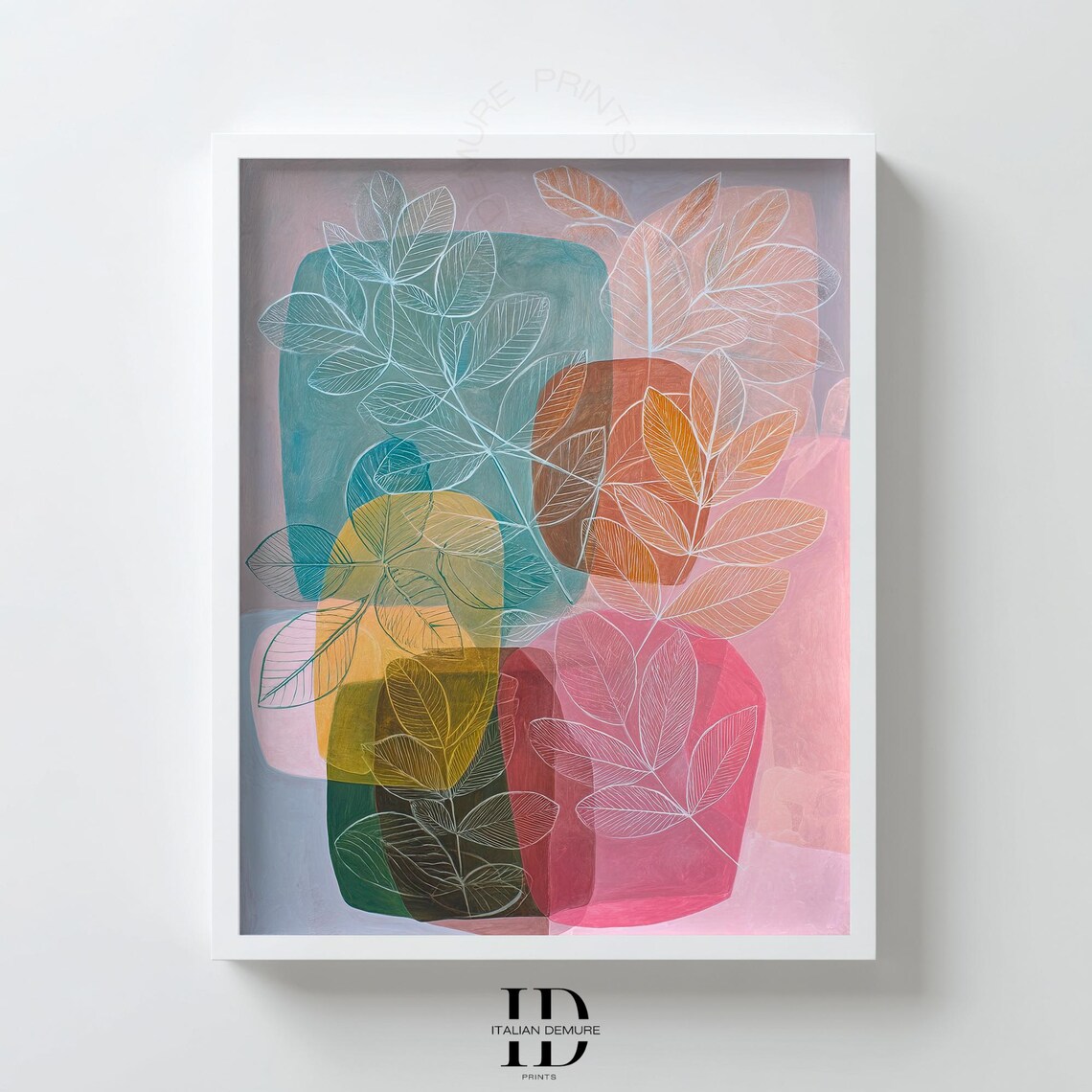 Colorful Botanical Wall Art Abstract Leaf Print In Vases Modern Line Drawing Mid Century Plant Decor