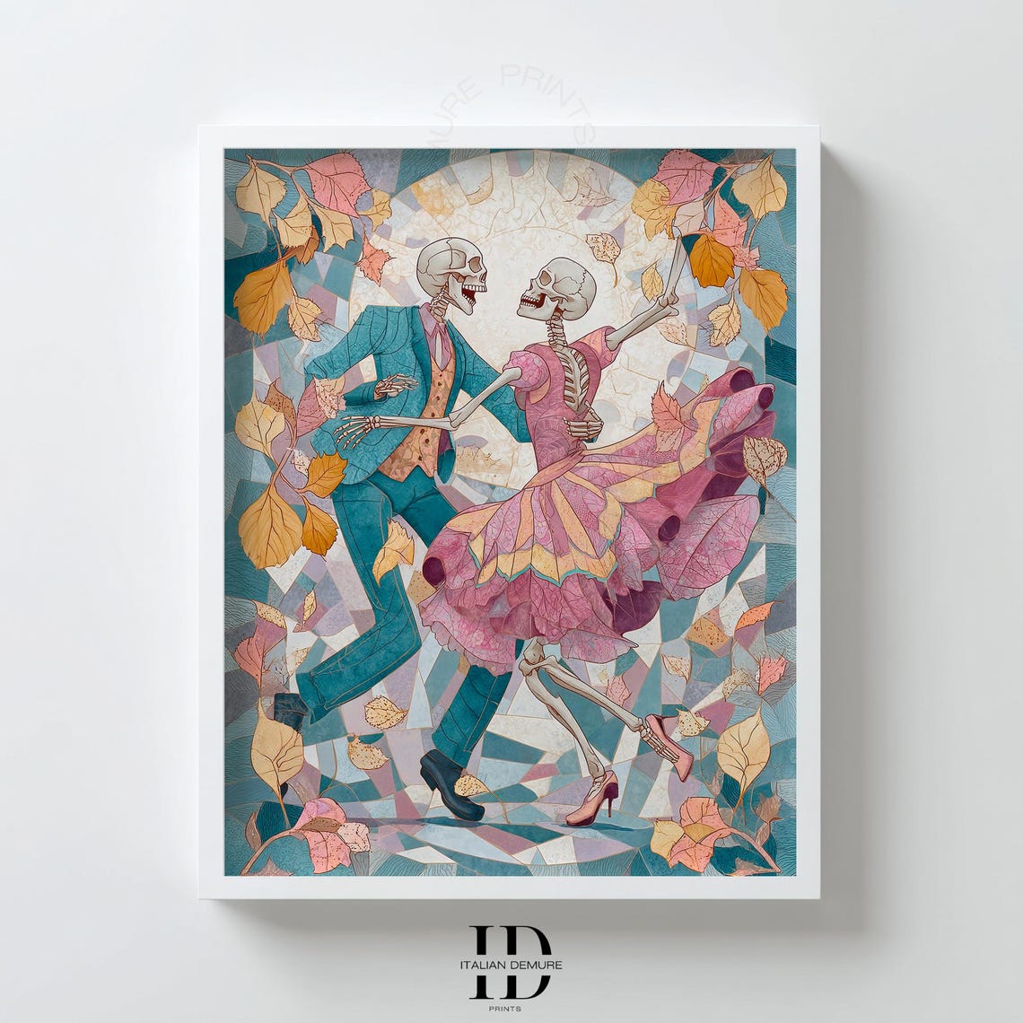 Dancing Skeleton Couple Autumn Ballroom Pastel Halloween Poster
