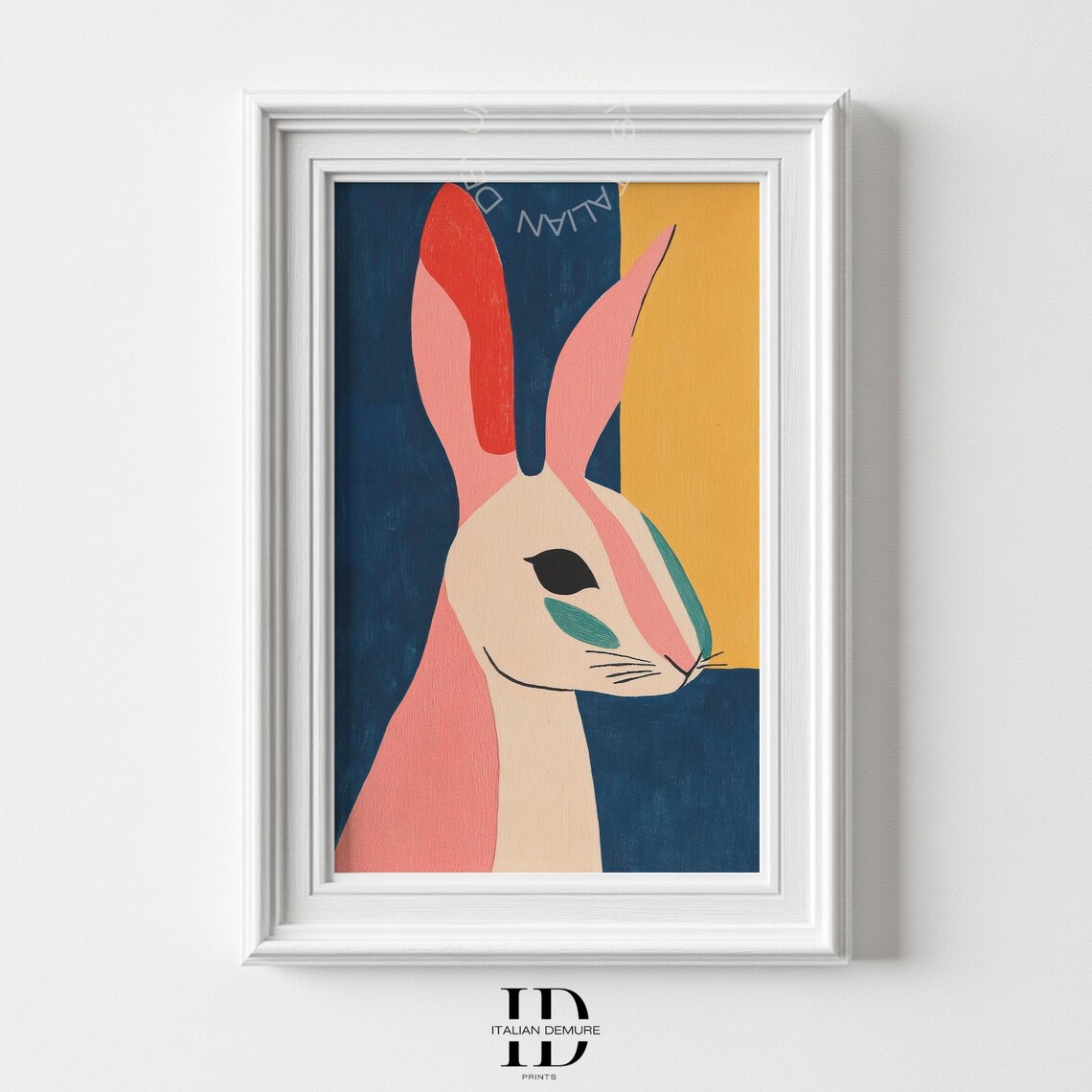 Colorful Abstract Rabbit Portrait Modern Minimalist Bunny Wall Art