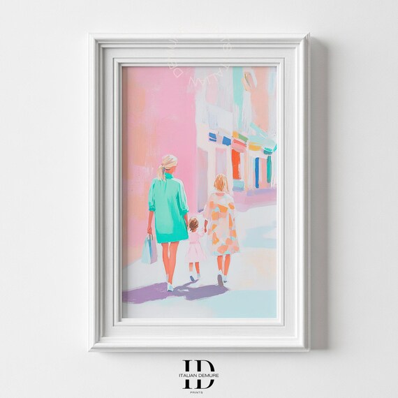Three Generations Mother Daughter Grandmother Pastel City Painting Poster