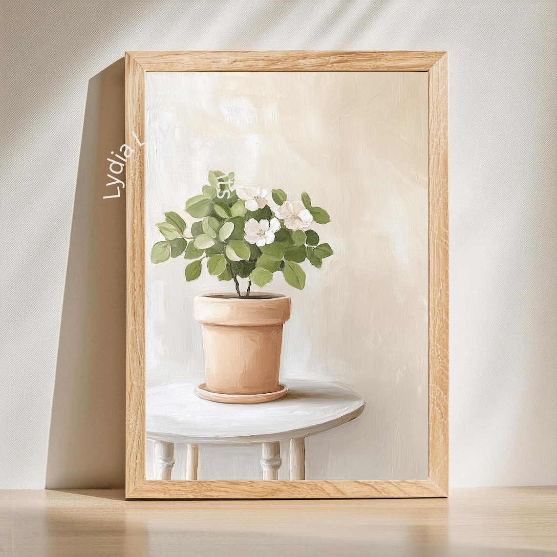 White Blooming Plant Terracotta Pot Neutral Decor Still Art Print