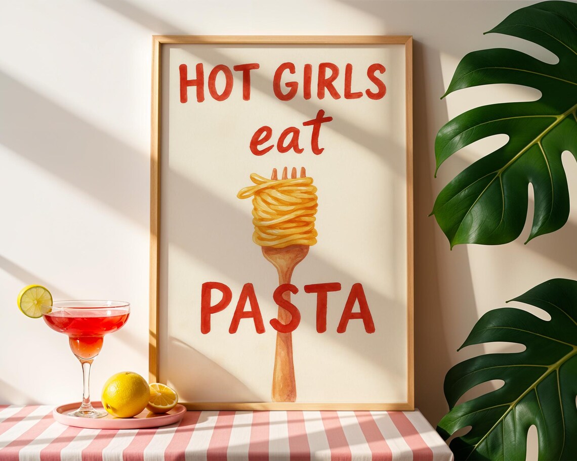 Hot Girls Eat Pasta Watercolor, Funny Quote Art Print - Image 6