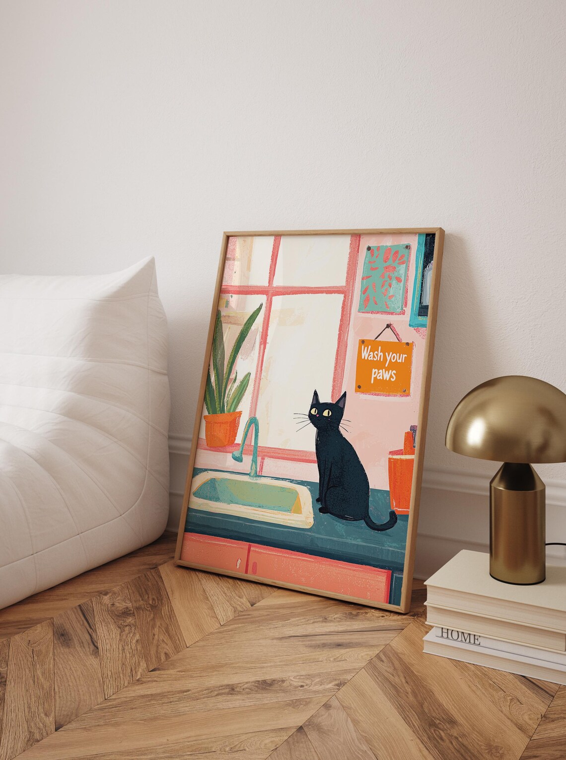 Wash Your Paws Funny Cat Bathroom Decor Poster - Image 3
