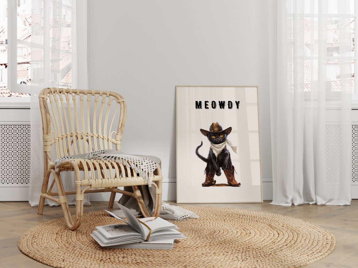 Meowdy Funny Black Cat Cowboy Cat Print - Image 3