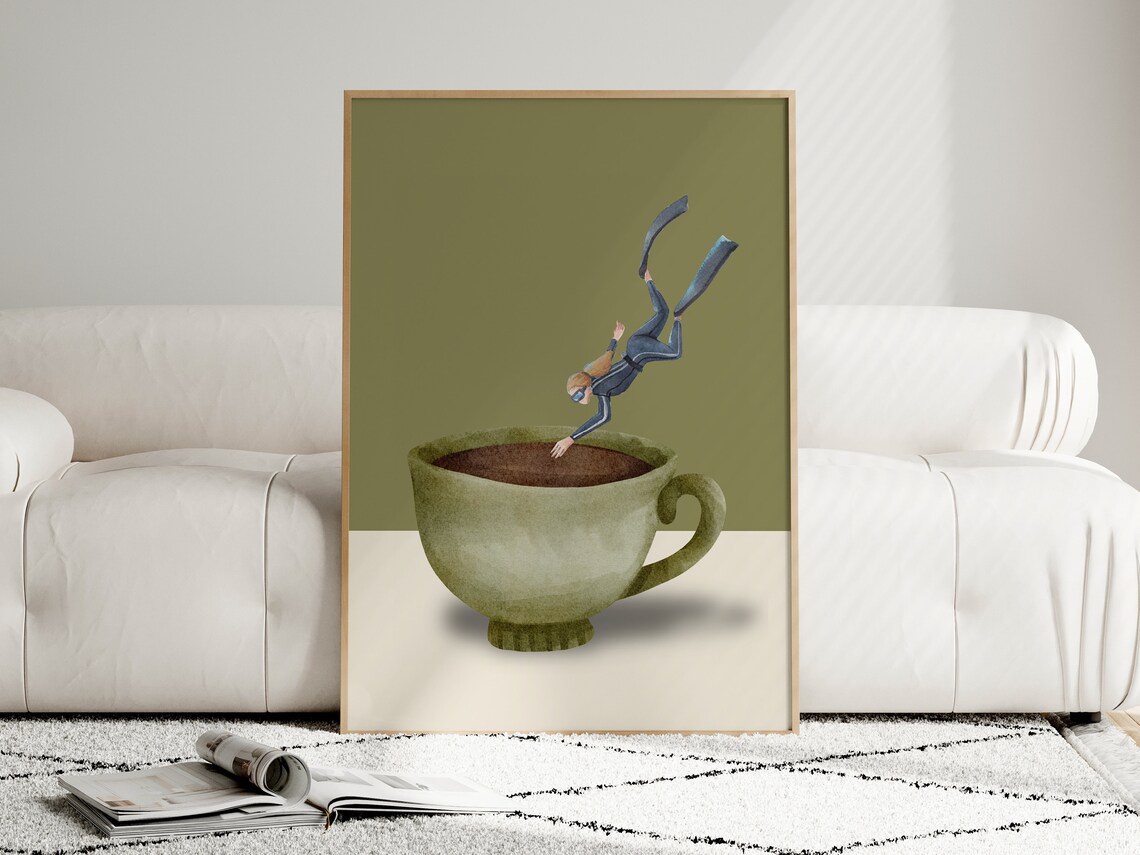 Coffee Scuba Diver Art Print, Coffee Lover Gift - Image 4