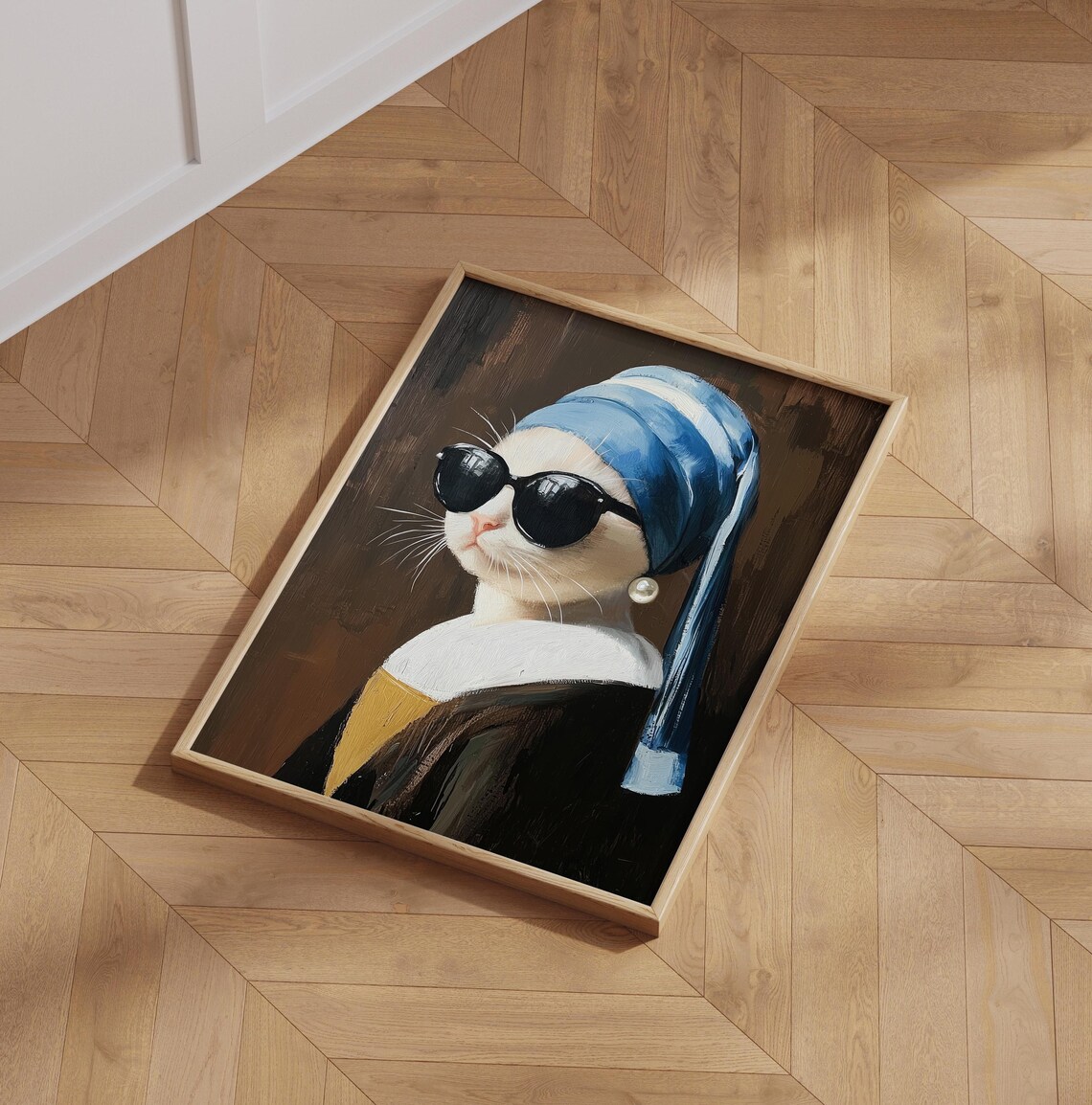 Cute Cat With A Pearl Earring, Funny Art Print - Image 4