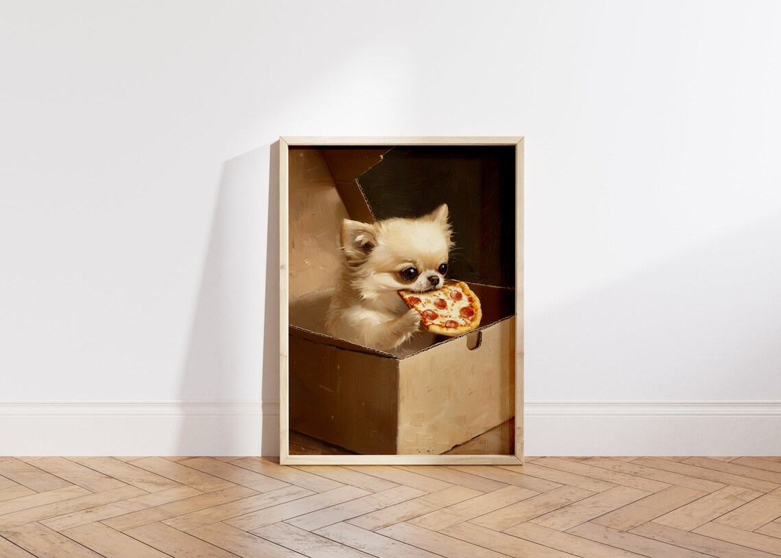 Cute Dog Eating Pizza, Funny Kitchen Art Print - Image 6
