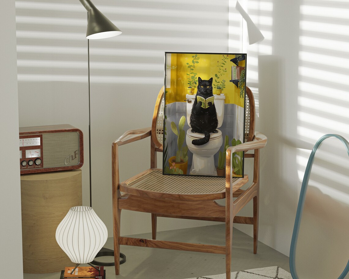 Funny Cat Toilet Bathroom Art Print - Image 4