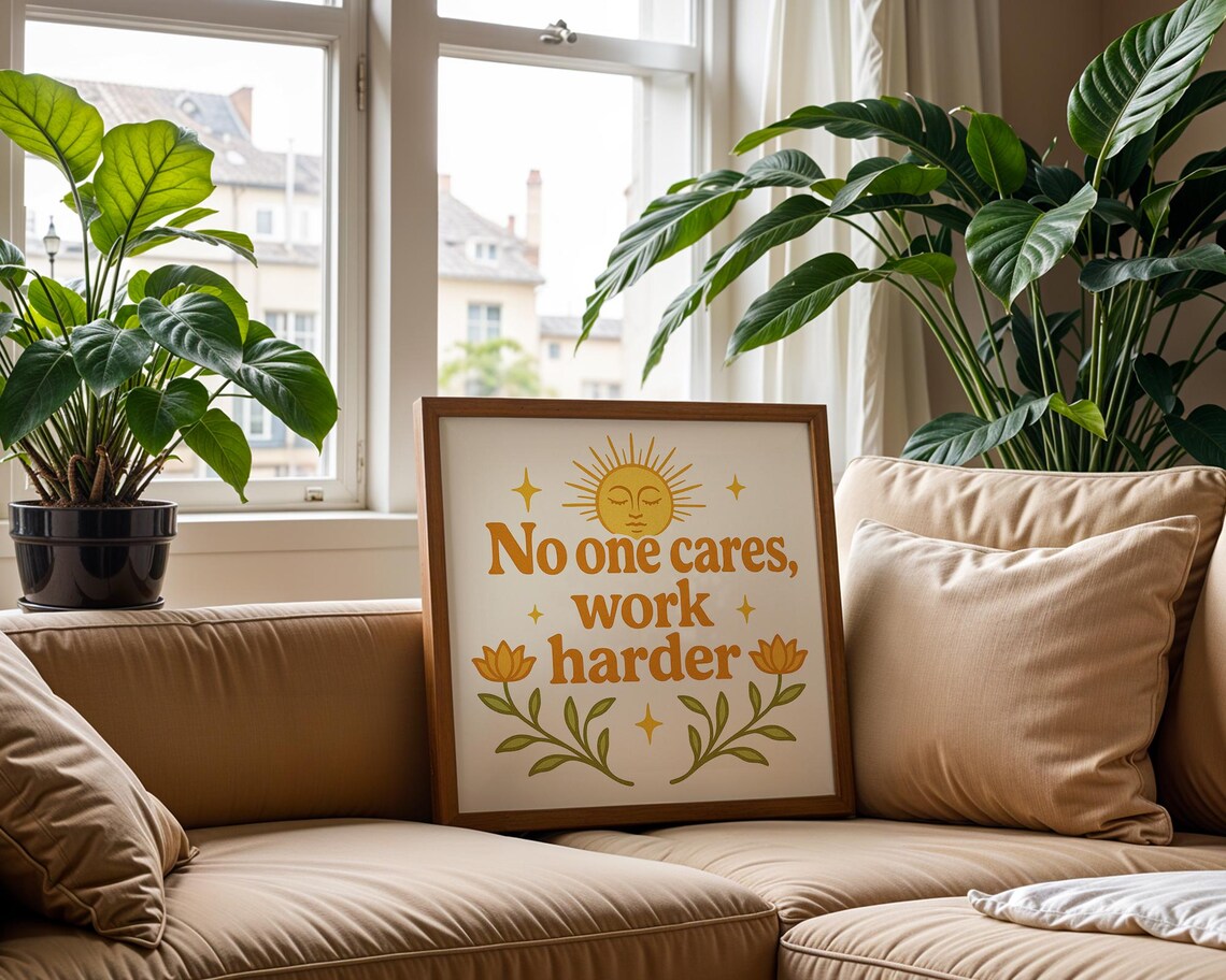 No One Cares Work Harder Retro Quote Poster - Image 3